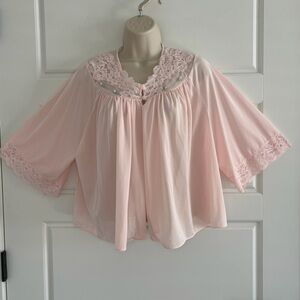 Vintage Shadow Line Nylon Nightgown Topper Soft Pink Lace Bed Jacket Size L